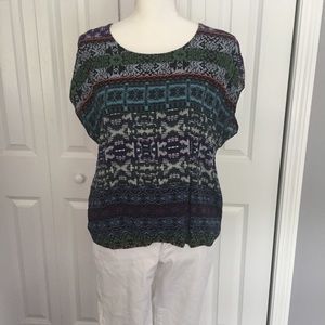 CAbi striped and patterned short sleeve blouse